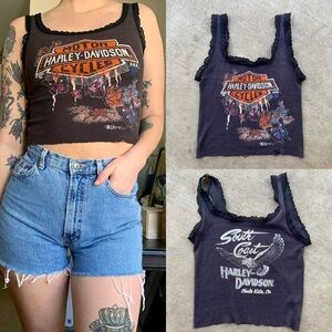 Vintage Harley Davidson lace trim black tank top Chula Vista California small